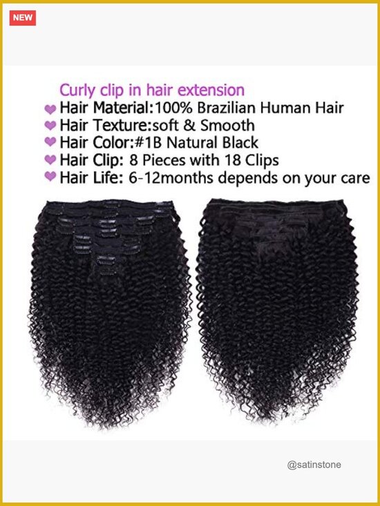 3C 4A Kinky Curly Clip In Hair Extensions Full Head 120g 14 inch main image 2